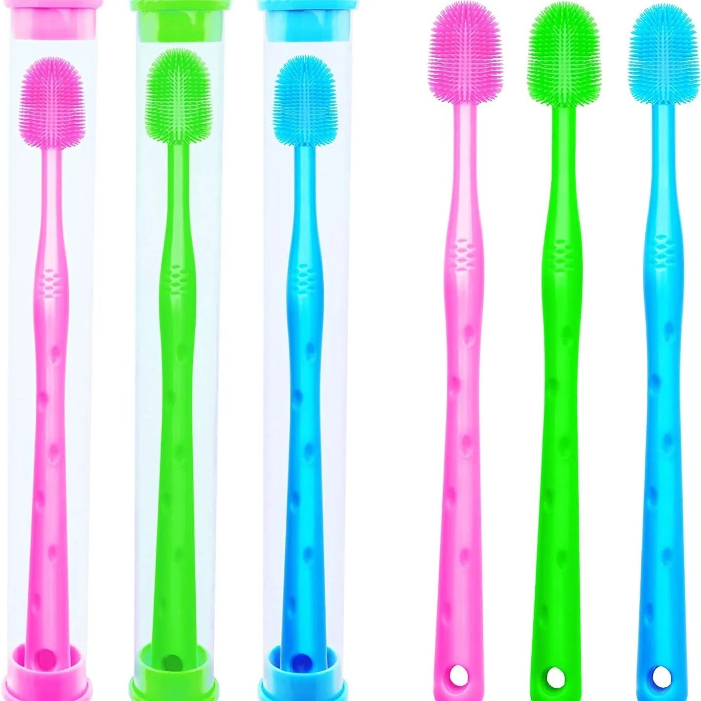 Small dog silicone toothbrush with PP handle, 17cm, in blue colour option