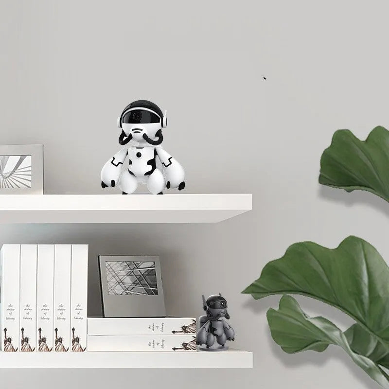 Space Robot indoor security camera in white or black with detachable base, 170mm height