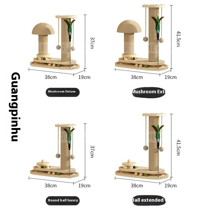 Solid wood cat scratching post with rotating turntable toy in basic style big flower pattern