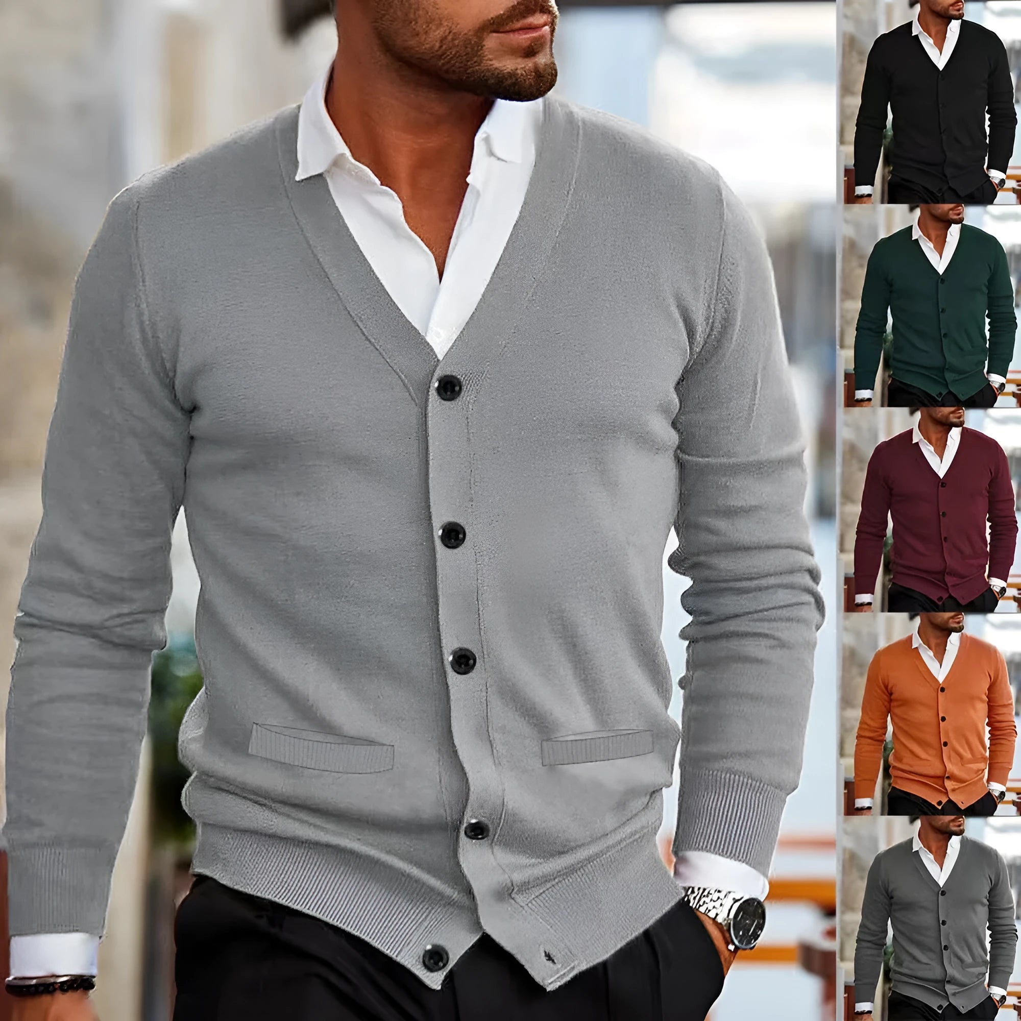 Men's slim fit acrylic cardigan sweater in multiple colours for autumn wear