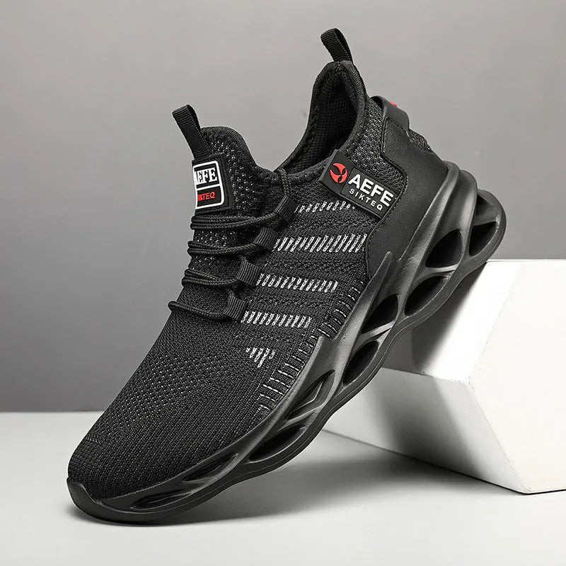 Men's mesh casual running shoes in Korean style with cross straps, available in black green yellow colours