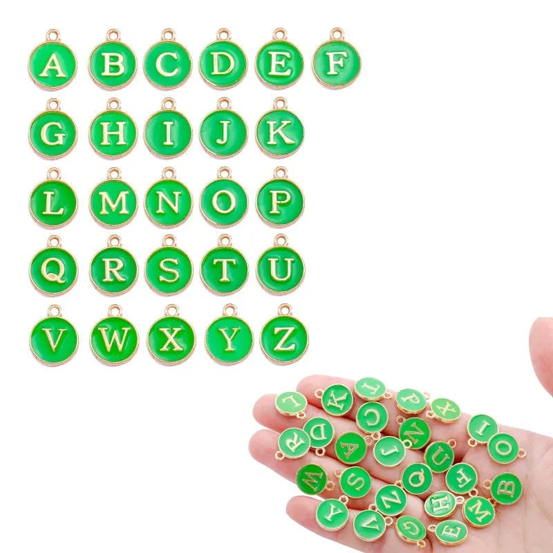Round drop oil English letter alloy pendant set in multiple colours for DIY jewellery making