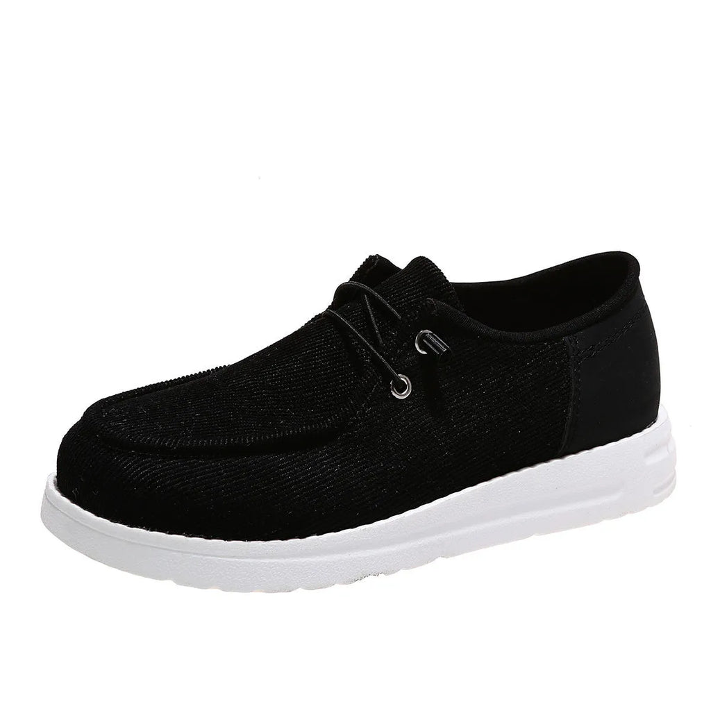 Women's flat shoes in beige with breathable cloth upper, elastic band, round toe, and low heel
