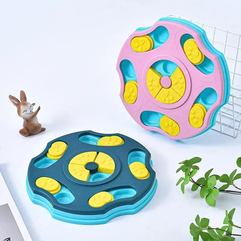 Blue interactive dog food puzzle bowl toy for aggressive chewers with slow feeder design.