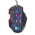 Black gaming mouse with colourful luminous lighting effects and USB cable