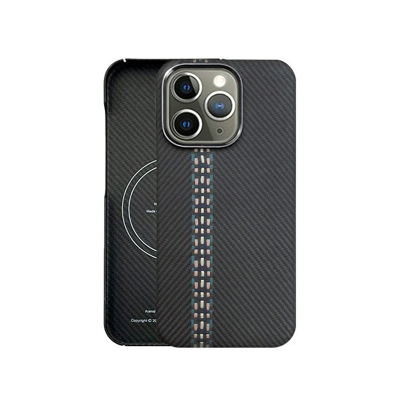 Carbon fibre Kevlar all-inclusive phone case with magnetic ring in red for iPhone 15 Pro Max