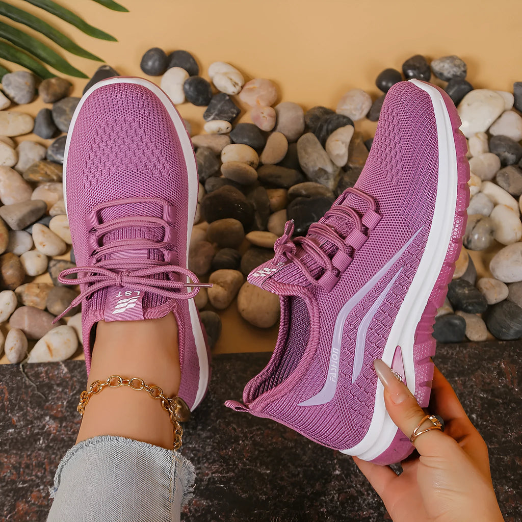 Women's casual sports mesh shoes low top lace up non-slip rubber sole SA07 black pink purple red sizes 36-42