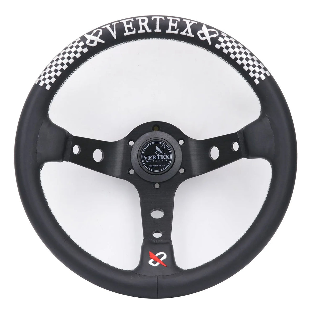 Black deep concave alloy racing steering wheel showing 330mm diameter and Vertex design options.