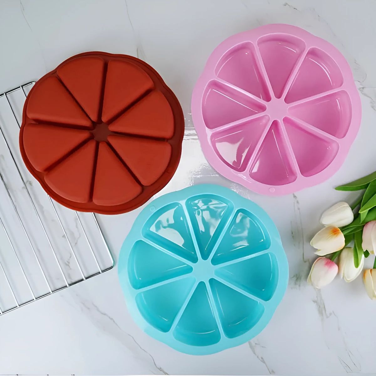Round silicone cake mold in blue for baking, modern simplicity style