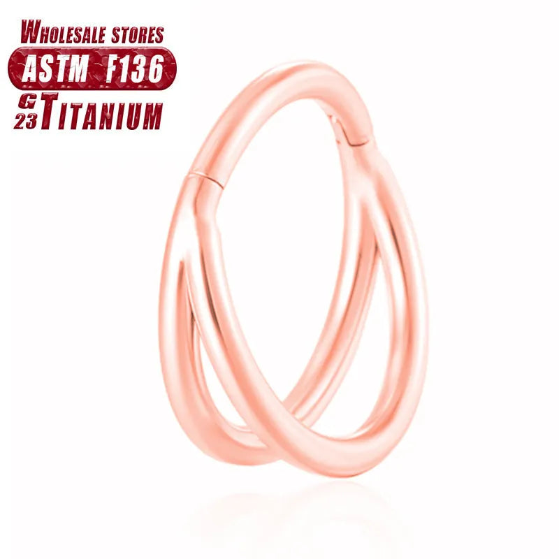 Titanium alloy fork nose ring piercing jewellery in silver, gold, black, or rose gold on a plain background.