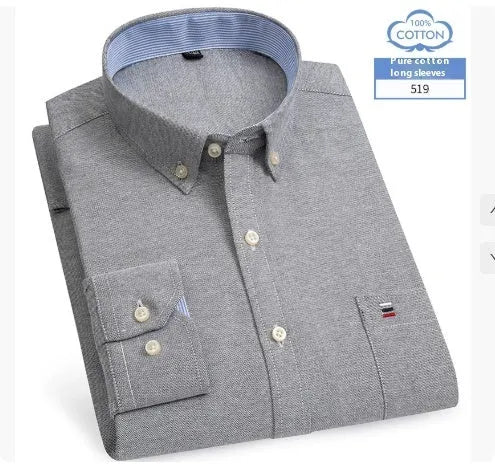 Men's long sleeve pure cotton plaid shirt in casual style, available in five colours and sizes 38-47.
