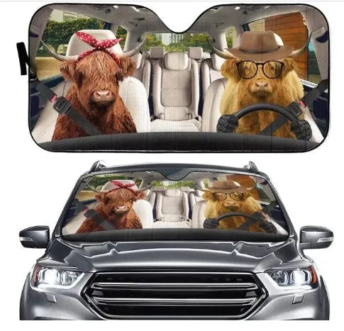 Telescopic aluminium foil car sun shield expanded on a dashboard