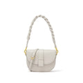 Women’s round crossbody bag in light brown with two-layer cowhide and double braid shoulder straps