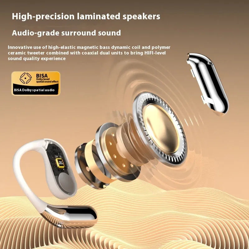 YYK-Q16PRO Gray ear-mounted Bluetooth headset with LCD colour screen and ear hook design