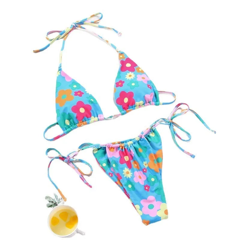 Women's polka dot print split swimsuit bikini set with bra and panties