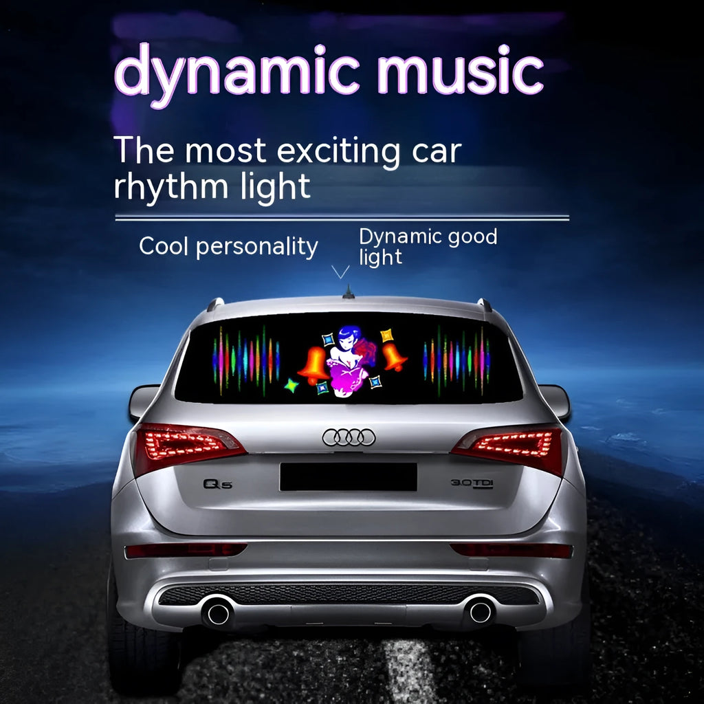Slender 90cm long LED rhythm light for car interior with voice control and text display.