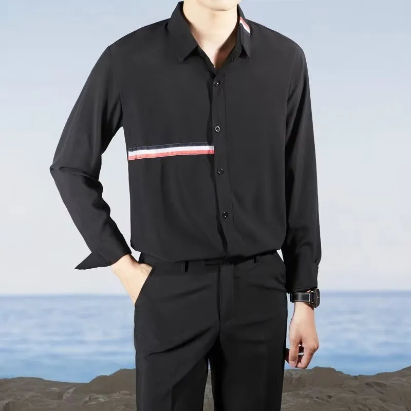 Hong Kong style loose fit shirt cardigan in a cotton blend fabric, shown in a light blue colour.