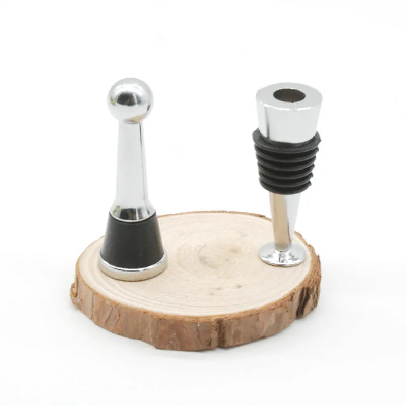 Silver zinc alloy threaded wine bottle stopper with silicone base, no-holes design