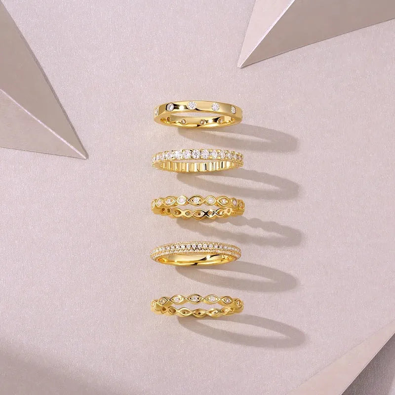 Golden Music moissanite wedding ring set in gold colour on S925 silver with gift box
