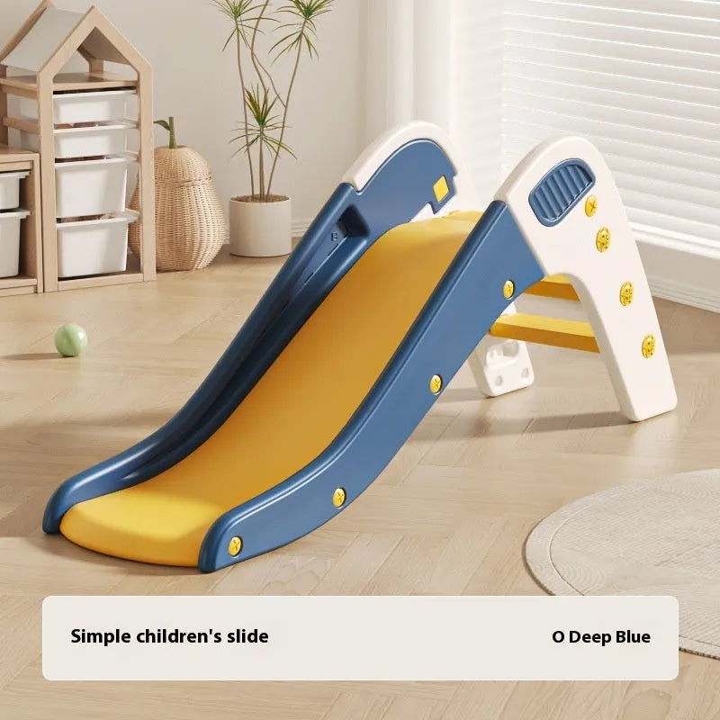 Small plastic baby slide for toddlers under three, in blue, yellow, brown, or grey.