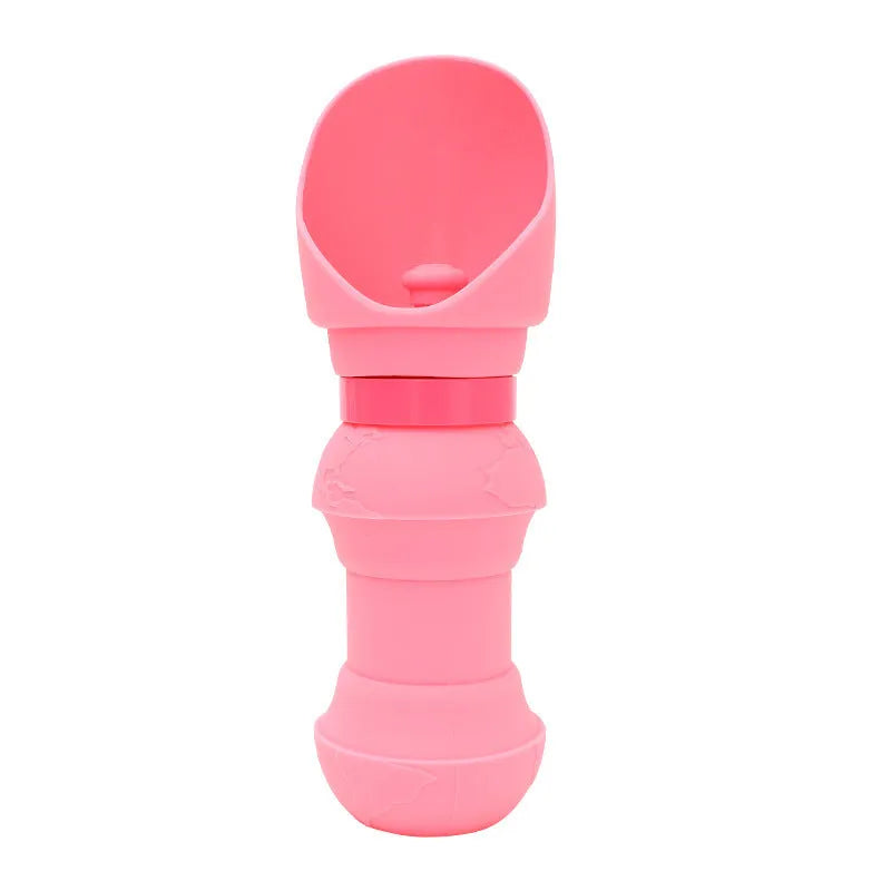 Silicone pet folding water cup shown in open and collapsed states, in assorted colours.