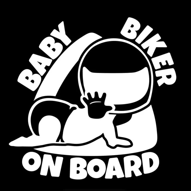 Reflective Baby On Board car sticker in black and white options measuring 14.5 by 15 cm