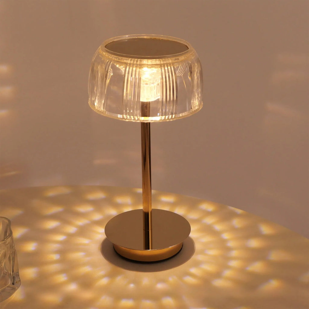 Adjustable acrylic and metal LED table lamp, 13.5cm x 30cm, battery operated with three colour modes
