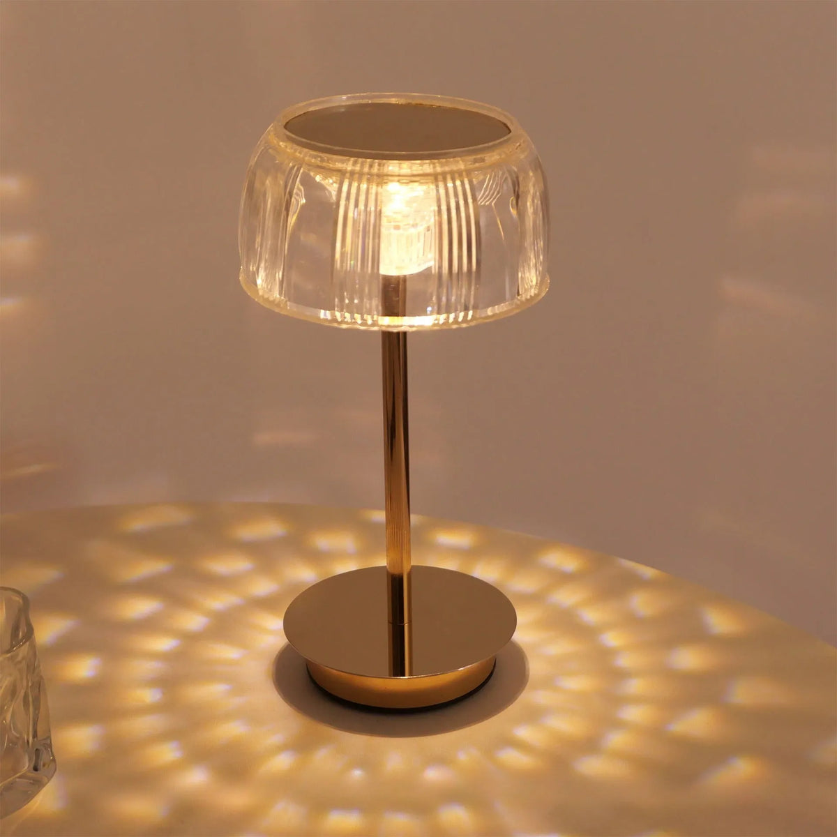 Adjustable acrylic and metal LED table lamp, 13.5cm x 30cm, battery operated with three colour modes