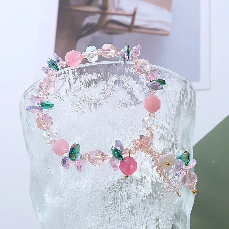 Women's hexagon crystal bracelet geometric pastoral style on neutral background