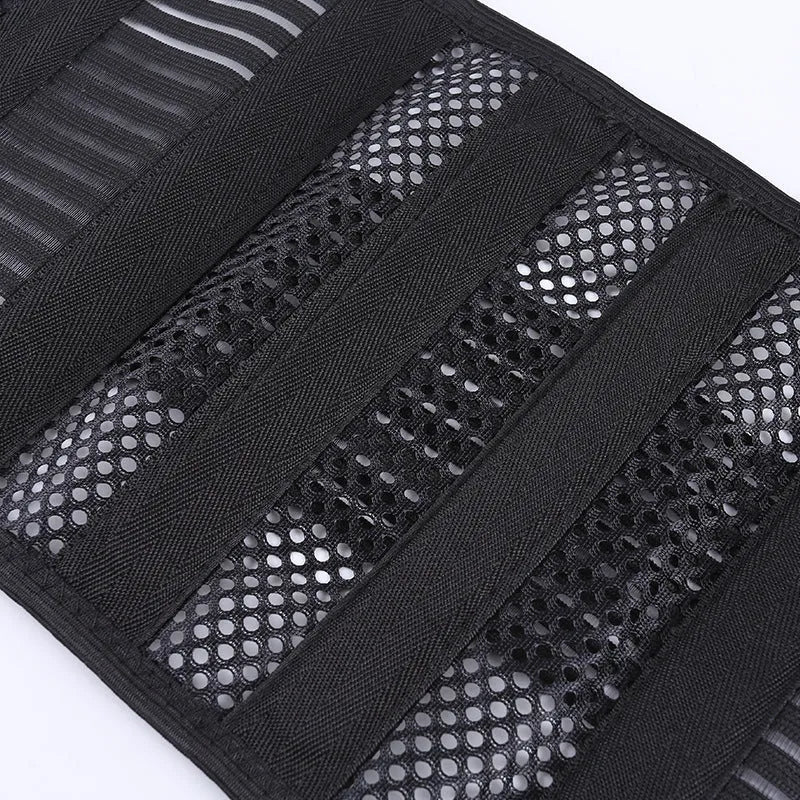 Black sports waist support belt with steel plate for lumbar decompression during fitness activities