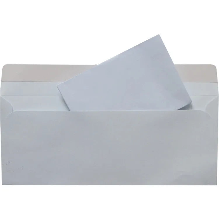 Blue anti-opening confidential envelope showing self-adhesive closure and 105x240mm dimensions