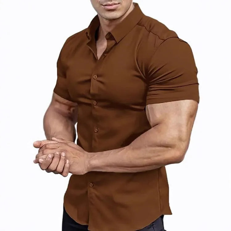Men's short sleeve printed casual shirt with collar in polyester available in multiple colours and sizes