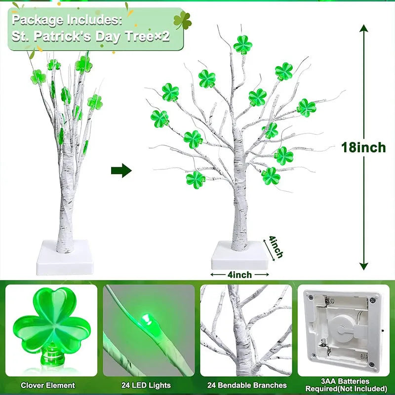 St Patrick's Day clover tree light with battery box, 30 LED beads, 3000K warm light, and ABS shell