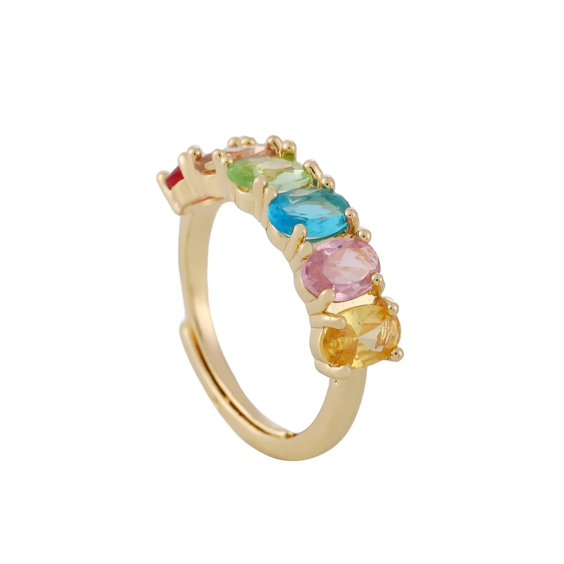 Gold electroplated copper ring with zircon stone and adjustable size in simple retro design