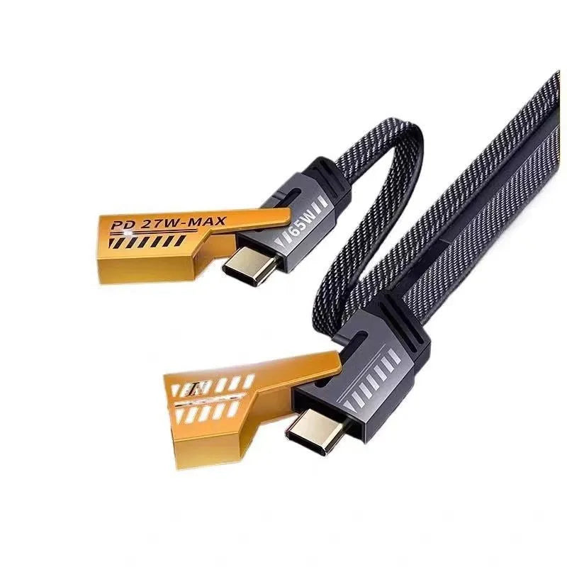 Four-in-one super fast charge data cable 65W yellow with USB-A and Type-C connectors