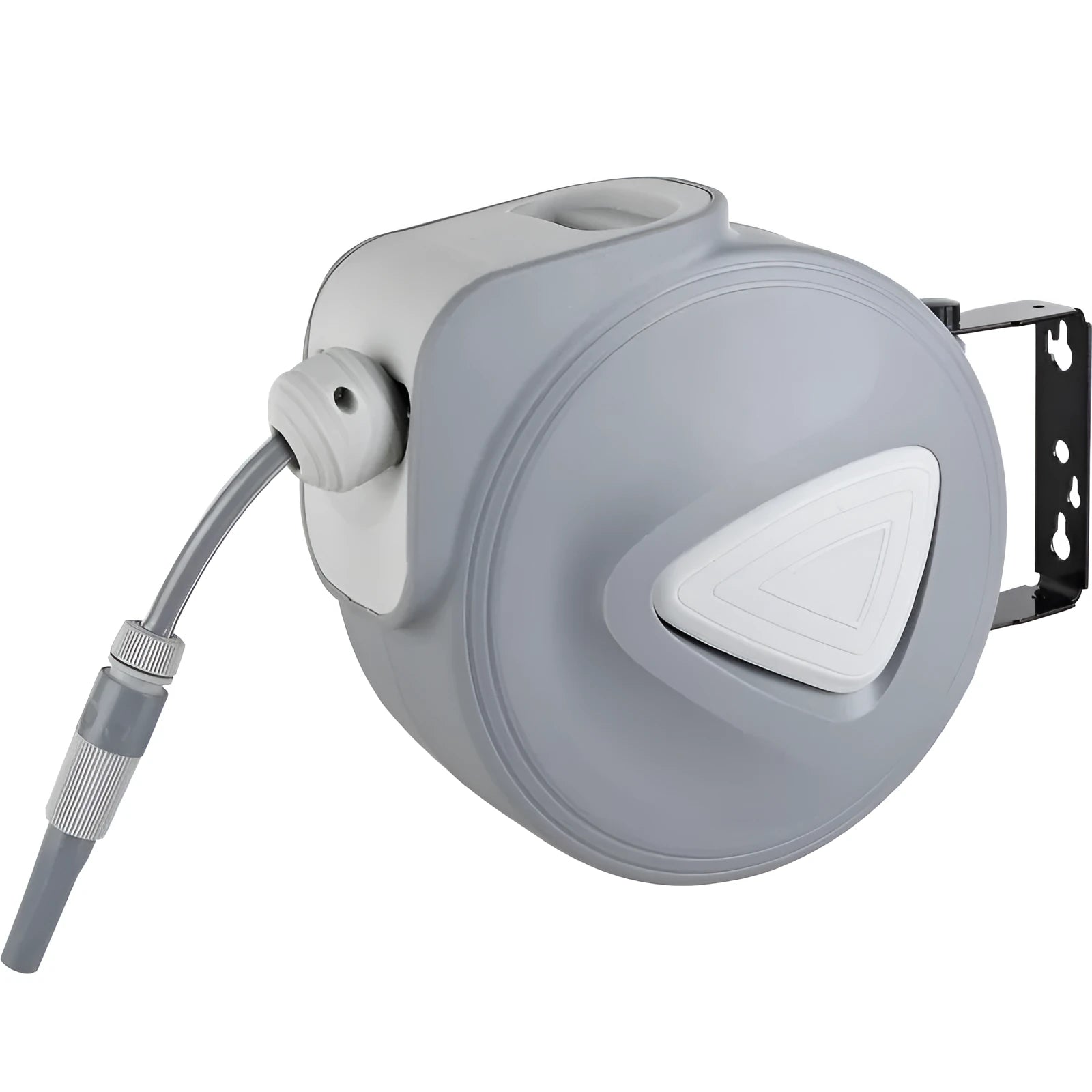 Automatic retractable hose reel with 10 metre PVC water pipe in compact drum housing for car washing and gardening