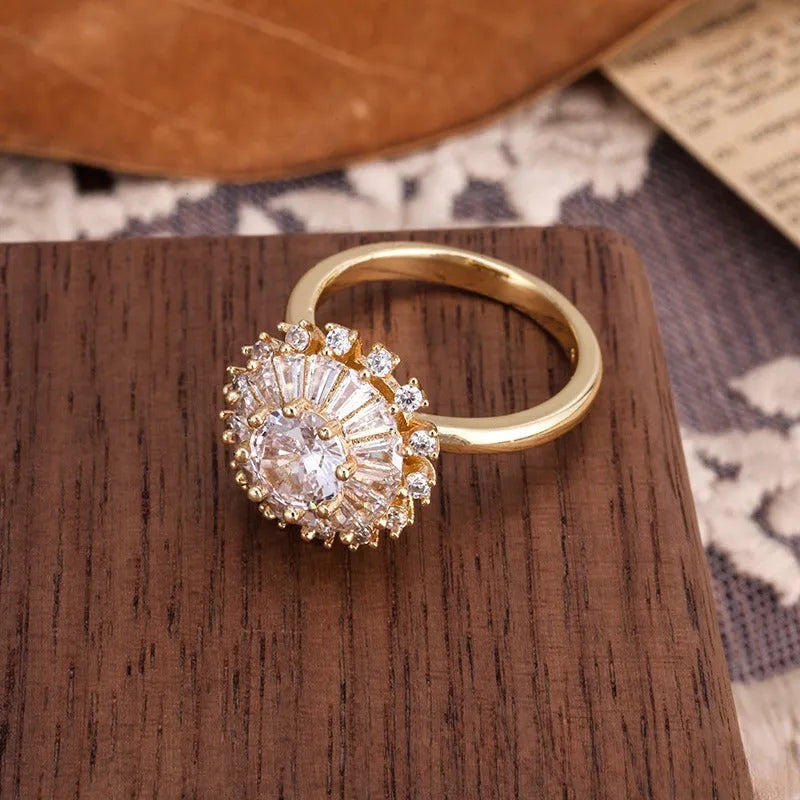Gold copper flower ring with open mouth design and sunflower shape