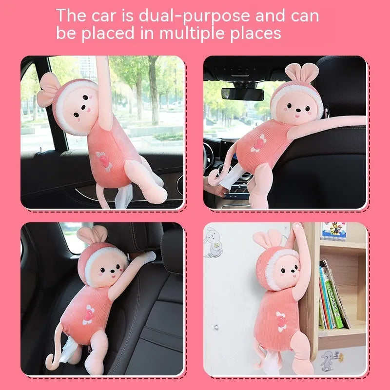 Plush car seat back-mounted tissue box in character design, 34cm by 15cm