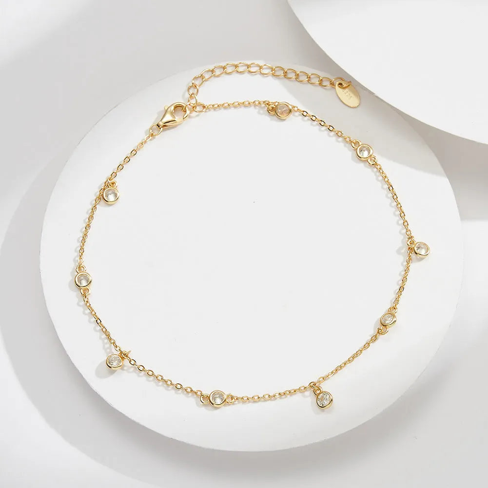 Women's solid silver anklet with geometric zirconium pendant in gold or white gold finish