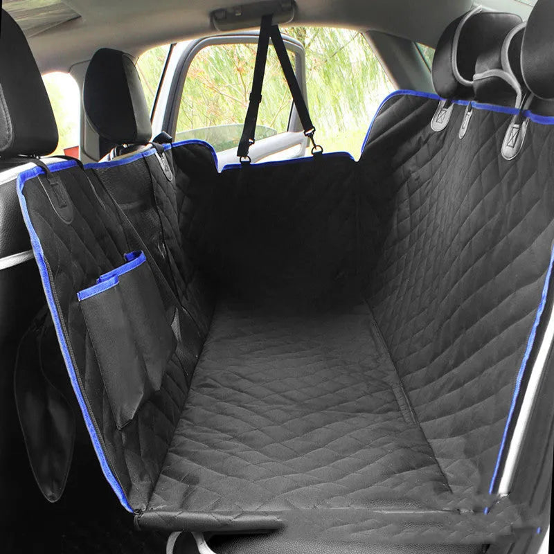 Waterproof cloth car rear seat pet mat in blue, orange, or black for dog travel