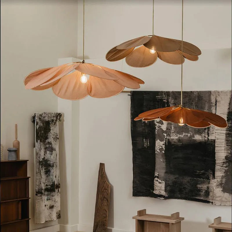 Bohemian style cloth-craft hanging chandelier lamp in a choice of colours and diameters.