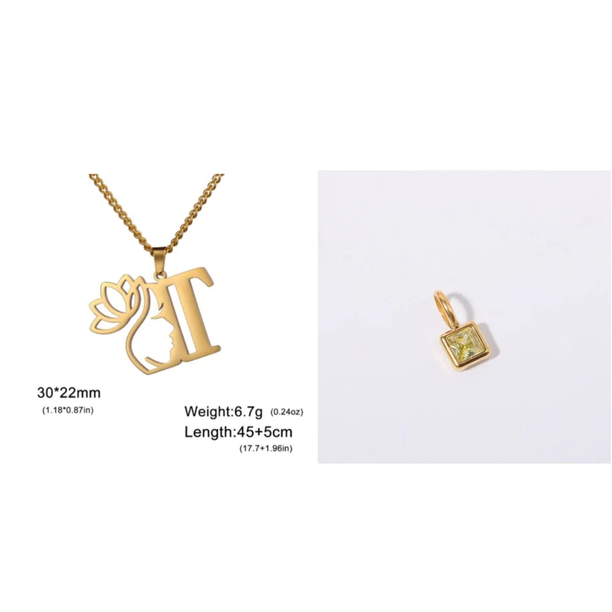 Stainless steel cross chain fashion necklace with single pendant in gold or silver electroplated finish