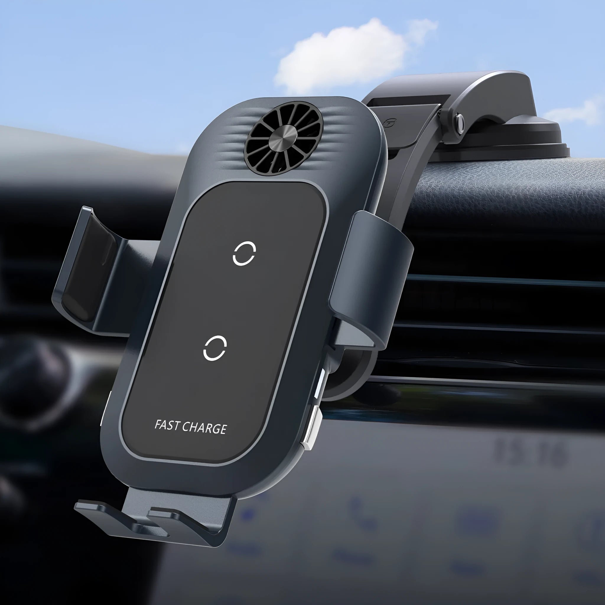 C35 colour car wireless charger phone holder with electric clamping and suction cup air vent mount