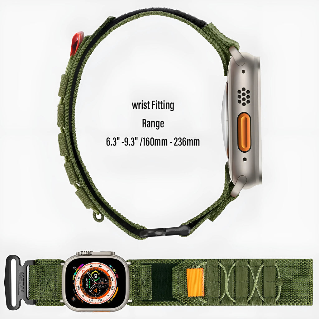 Nylon canvas sports loop strap for Apple Watch in five colours, fitting 38/40/41mm and 42/44/45/49mm cases