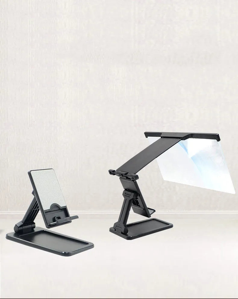 Black 12 inch mobile phone screen amplifier with detachable phone holder on desktop