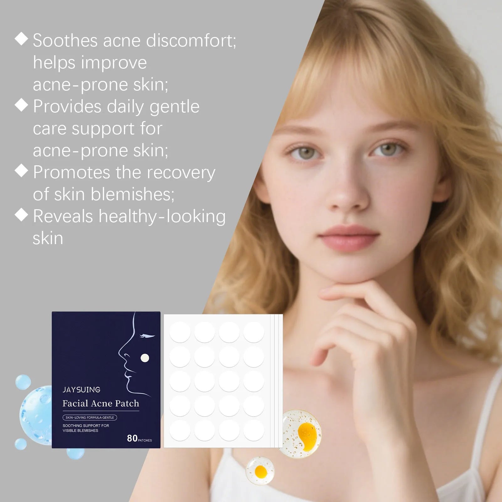 Pack of 80 gentle breathable facial acne patches for daily blemish care