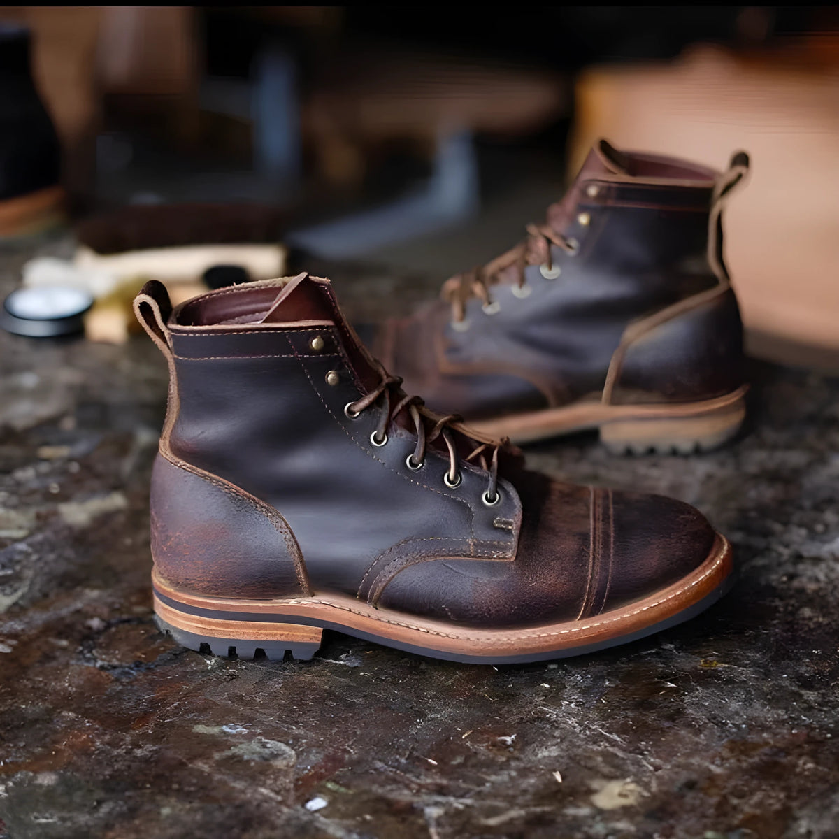 Men's casual ankle boots, low heel, buckle fastening, square toe, sizes 38-48, blue black brown coffee army green