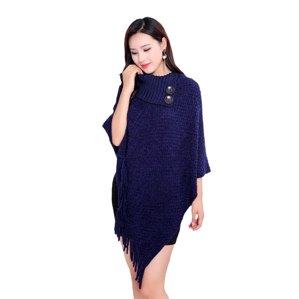Women's sleeveless knitted cloak shawl with dot pattern in apricot colour