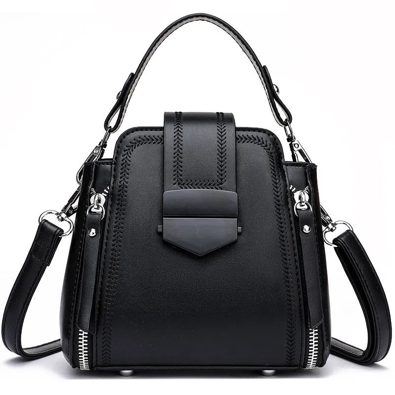 Square vertical soft PU leather ladies handbag with sewing thread detail