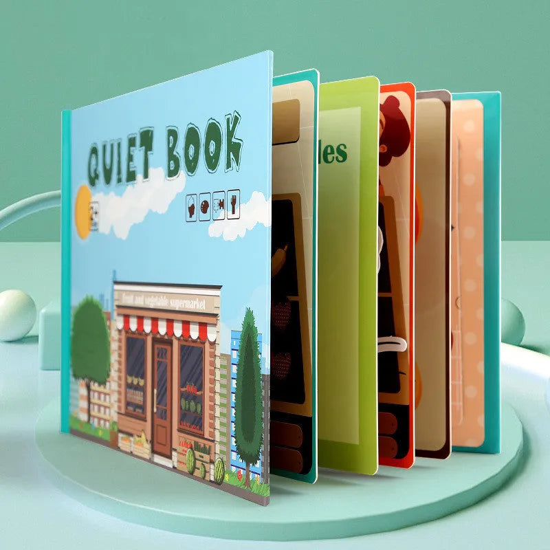 Wooden children's enlightenment sticker quiet book, 28 x 20.5 x 1.8 cm, for ages 4-6, themed paste activity book